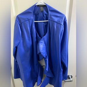 Ashley Stewart Ruffle Front Faux Leather Jacket Size 30W ROYAL BLUE